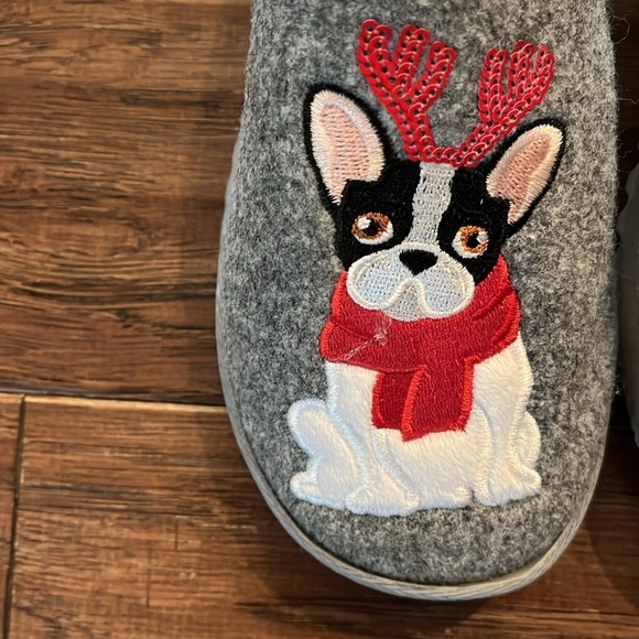 Kooba Boston Terrier Frenchie Holiday Slippers Size S (5-6) - Picture 2 of 6